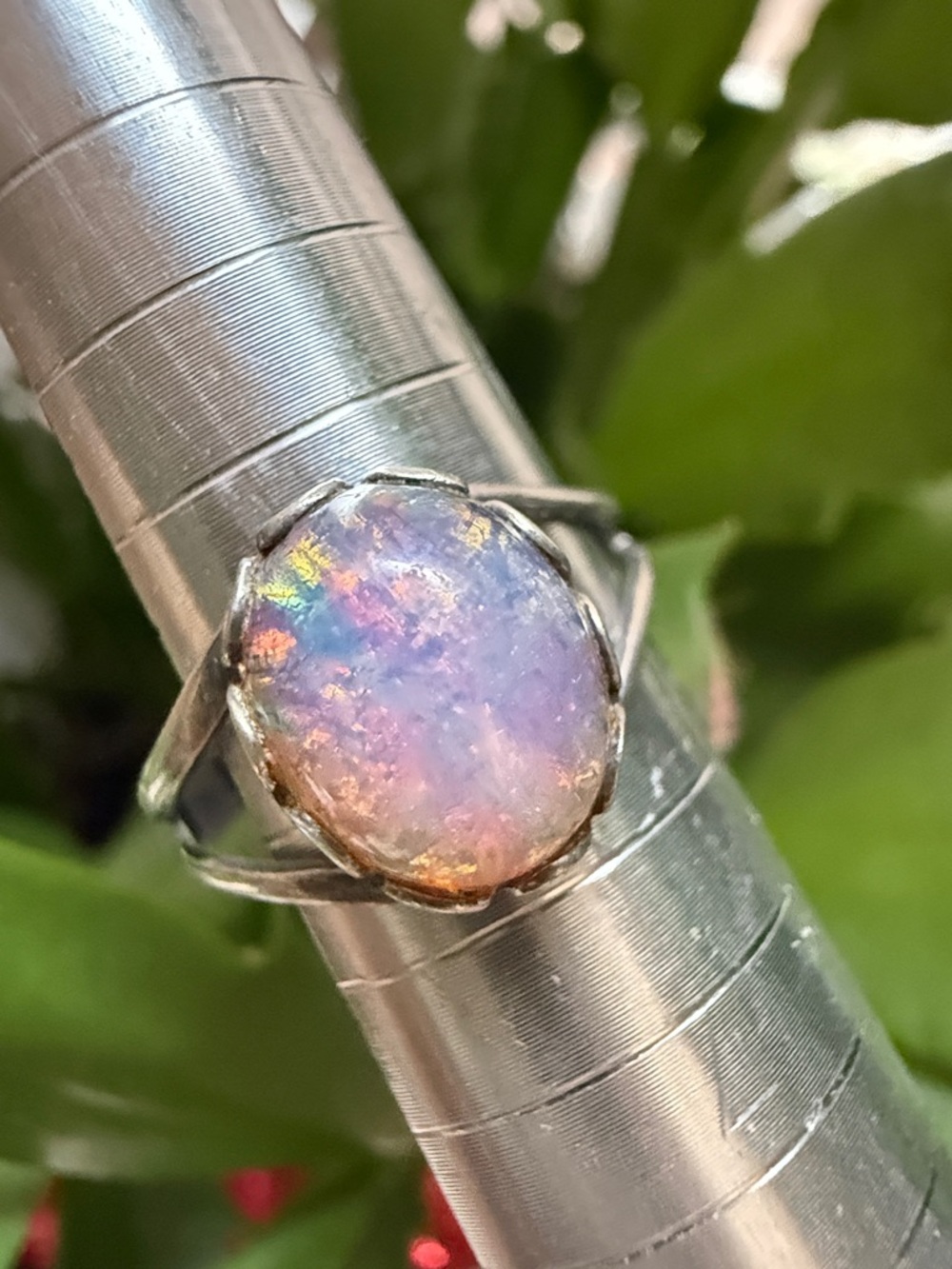Sterling Silver 925 Opal Statement Ring Iridescent Multi-Color Ring size 5 1/2 - Picture 4 of 9